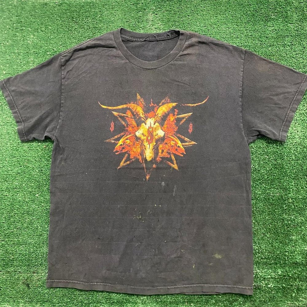 Vintage Y2K Slipknot Iowa Goat Skull T-Shirt Nu Metal Band Sun Faded Black L